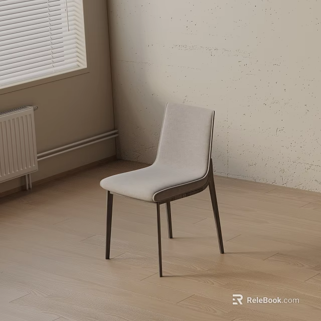 Modern Minimalist Light Gray Dining Chair with Dark Legs on Wooden Floor and Light Colored Wall 3d model 