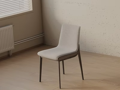 Modern Minimalist Light Gray Dining Chair with Dark Legs on Wooden Floor and Light Colored Wall 3d model
