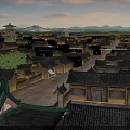Ancient Architecture Complex With Traditional Tiled Roofs Courtyards And Distant Mountains