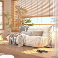 Cozy White Lazy Sofa With Quilted Design In Bright Room With Wooden Blinds And Plants