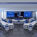 Modern Monitoring Room Featuring Multiple Large Screens Displaying Data Charts Control Consoles Computers Office Chairs