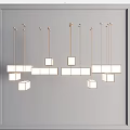 Modern Chandelier Design With Multiple Hanging Gold Rods And White Cuboid Rectangular Shades 3d model