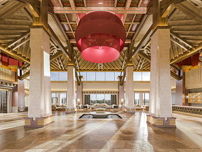 Southeast Asia Hall Hotel Lobby Resort Hotel Lobby Front Desk Reception Area Leisure Waiting Area Chandelier model