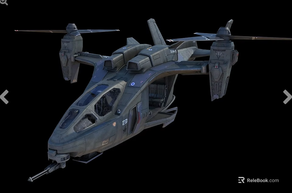 Military Helicopter Featuring Twin Rotors Weapon Mount And Dark Aerodynamic Design 3d model 