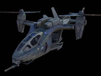 Military Helicopter Featuring Twin Rotors Weapon Mount And Dark Aerodynamic Design 3d model