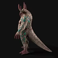 Mythical Horned Creature 3D Model With Textured Skin And Red Green Details
