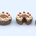 Delicious Three Chocolate Cakes One Sliced With Red Cherries Chocolate Shavings And Cream