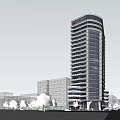 Modern High Rise Office Building With Glass Facade And Urban Street View