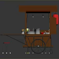 Wooden Street Food Cart With Red Canopy Countertop Red Stools And Wheels