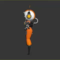 Animated Game Movie Character in Orange White Spacesuit with Helmet Antenna and Goggles