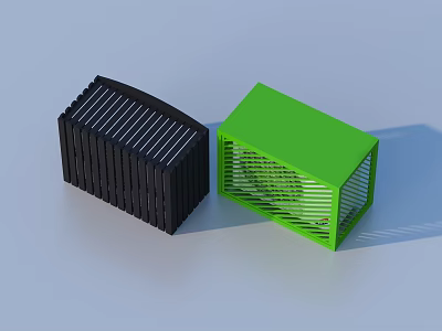 Practical Household Storage Boxes In Black And Green With Striped Design 3d model