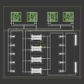 Industrial Factory Layout With Top HVAC Units And Colored Pipes Connecting Workstations
