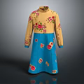 Traditional Chinese Robe With Yellow Floral Upper And Blue Decorative Lower Section