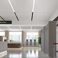 Modern Service Hall Interior With Marble Reception Desk Wooden Walls Glass Doors And Signage