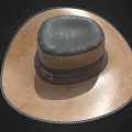 Brown Leather Wide Brimmed Hat With Black Top And Stitching Details
