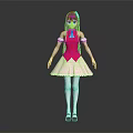 Game Movie Character With Purple Hair Red Top Pink Skirt White Frills Blue Necktie