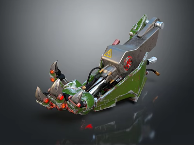 Mechanical Creature Design With Green Metallic Body Red Lights And Claw Structure 3d model