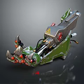 Mechanical Creature Design With Green Metallic Body Red Lights And Claw Structure