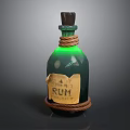 Green Glass Rum Bottle With Rope Wrapped Cork And Glowing Effect