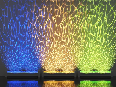 Decorative Lights With Blue Yellow Green Net Like Light Projection On Wall And Water Reflection 3d model