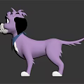 Purple Cartoon Dog Character With Black Ears Blue Bandana And Red Badge