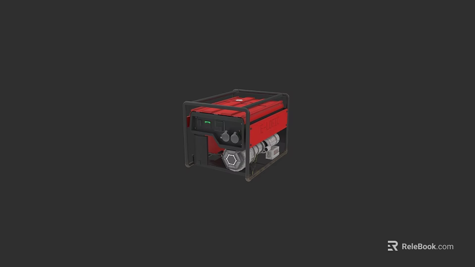 Red Industrial Generator With Black Metal Frame For Commercial Applications 3d model 