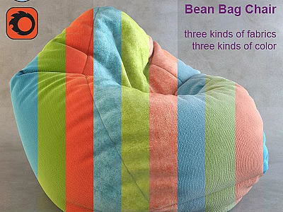Colorful Striped Bean Bag Chair With Three Kinds Of Fabrics And Colors 3d model