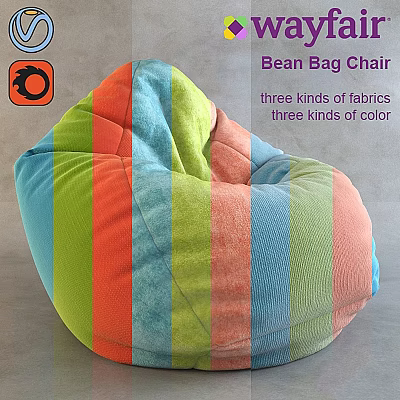 Colorful Striped Bean Bag Chair With Three Kinds Of Fabrics And Colors 3d model