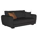 Modern Black Leather Two Seater Sofa With Brown And Black Pillows