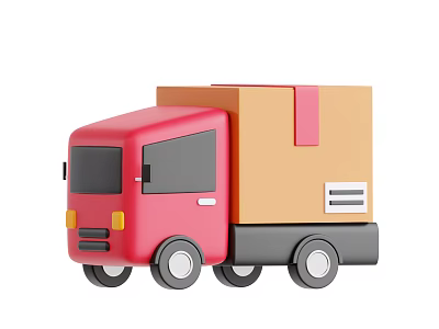 Red Utility Vehicle Transporting Brown Package With Red Straps And Black Wheels On White Background 3d model