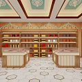 Specialty Store Interior With Display Counters Shelves Hexagonal Tiled Floor And Decorative Ceiling 3d model