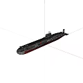Submarine 3D Model with Black Red Hull and Detailed Modern Military Design