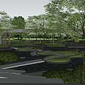 Scenic Park Landscape With Ponds Trees Stone Walkways And Green Lawns