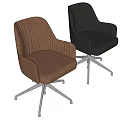 Modern Brown Leather Office Chair With Armrest Vertical Stripe Backrest And Metal Star Base