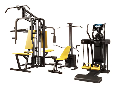 Multifunctional Strength Training Sports Equipment With Yellow Seats And Black Frames 3d model