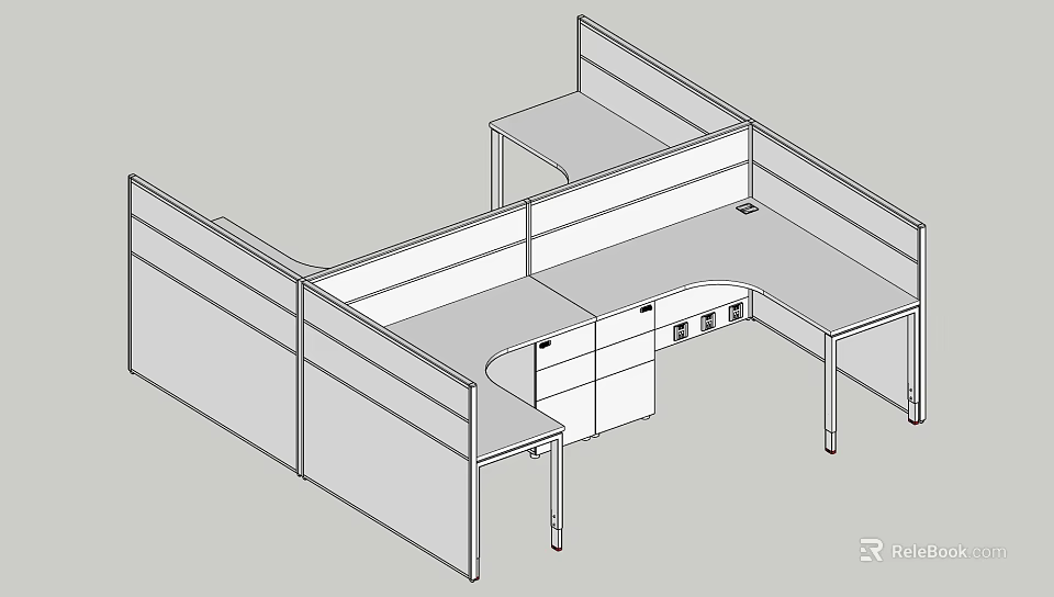 Cubicle Office Desk With Multiple Work Surfaces Divider Panels And Storage Drawers 3d model 