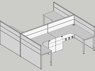 Cubicle Office Desk With Multiple Work Surfaces Divider Panels And Storage Drawers 3d model