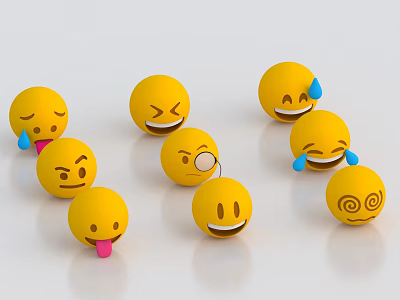 Cute Yellow Emoji Decorative Ornament Set With Various Expressions And Designs 3d model