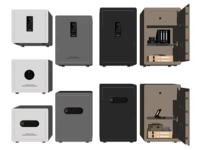 Modern Safe Boxes In Multiple Colors With Open Closed Designs And Interior Storage 3d model