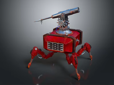 Game Movie Character Red Mechanical Robot With Cannon And Four Legs Structure 3d model