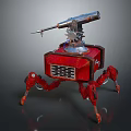 Game Movie Character Red Mechanical Robot With Cannon And Four Legs Structure