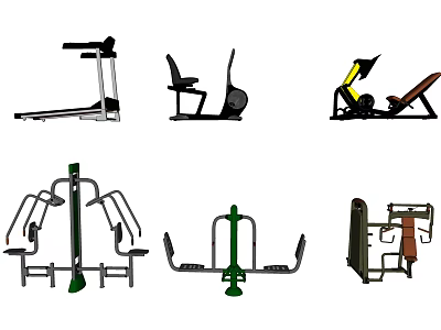 Various Types of Gym Sports Equipment Including Treadmill Exercise Bike Rowing Machines and Multi Trainers 3d model