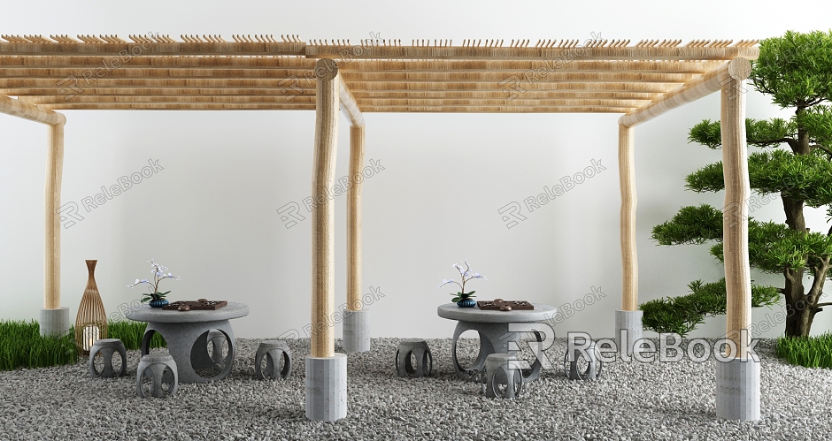 New Chinese Style Outdoor Tables and Chairs Courtyard Landscape Setches model