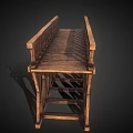 Wooden Bridge Structure With Railings Crossed Support Beams And Wooden Planks