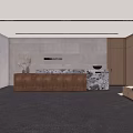 Modern Office Reception Desk Interior With Marble Countertop And Wooden Wall Panels