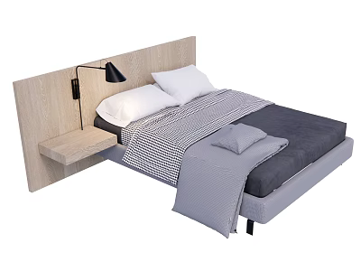 Modern Double Bed Check Bed Sheet Bedside Table Lamp 3d model