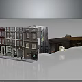 Detailed Architectural Building Model With Red Brown White Buildings Storefronts And Windows