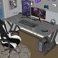 Modern Entertainment Desk With Ergonomic Chair Computer Monitor RGB Lights And Headphones