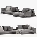 Modern Gray Sectional Sofa With Soft Fabric Multiple Pillows And Throw Blanket 3d model