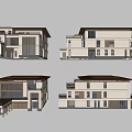Two Story Modern Detached Villa Exterior With White Walls Brown Roof And Large Windows